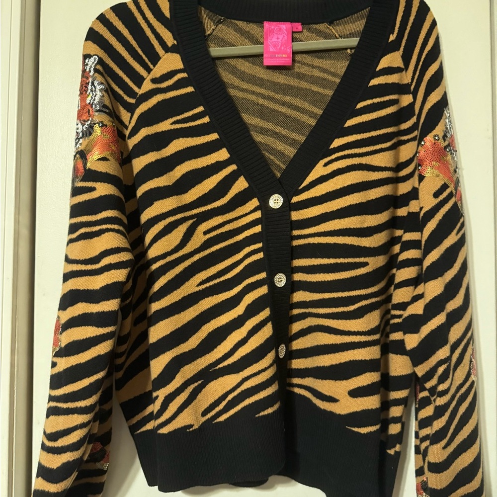 Queen of Sparkles Black and Tan Zebra Cardigan